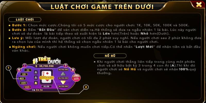 Tổng hợp luật chơi mini game trên dưới tại xuvang777